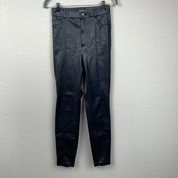 Zara Vegan Faux Leather High Rise Pants Skinny Legging Sz M - Picture 5 of 16
